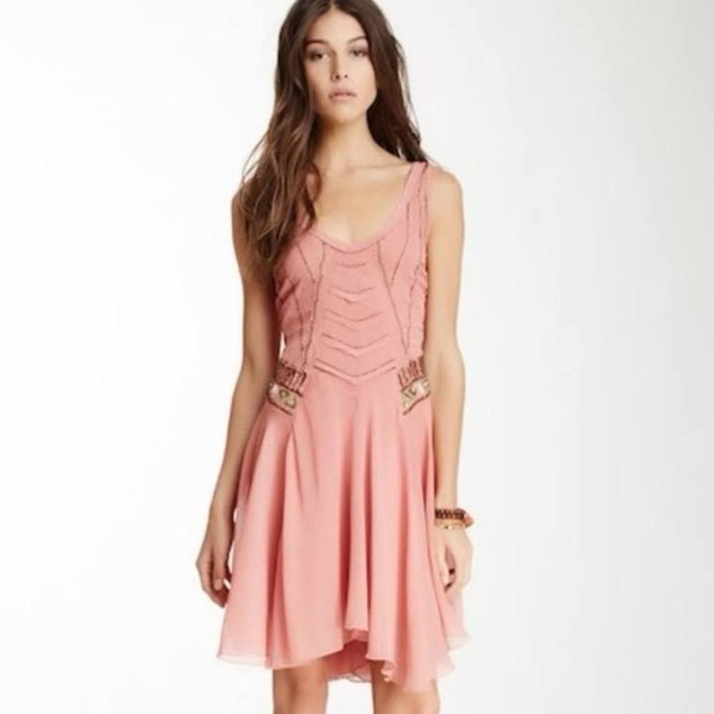 Free People Peach Pink Chiffon Crinkle Dress